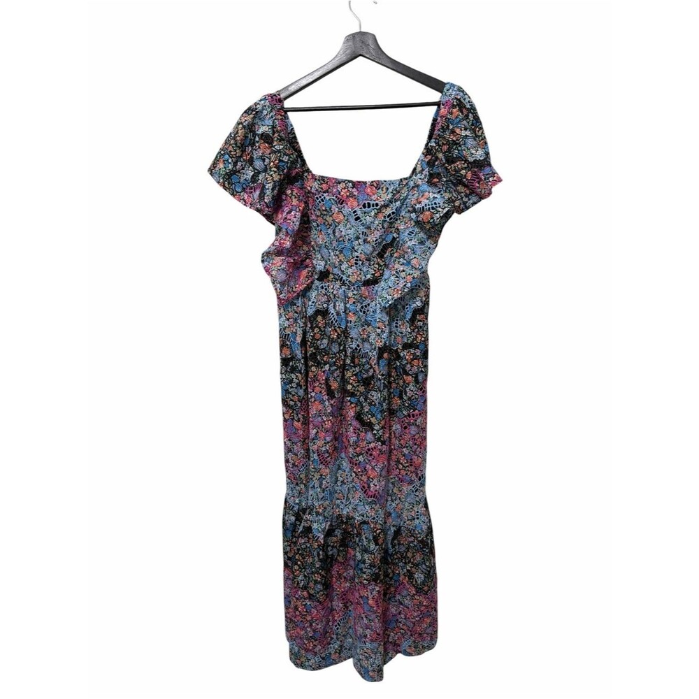 Anthropologie Clementina Eyelet Ruffled Maxi Dress Size M